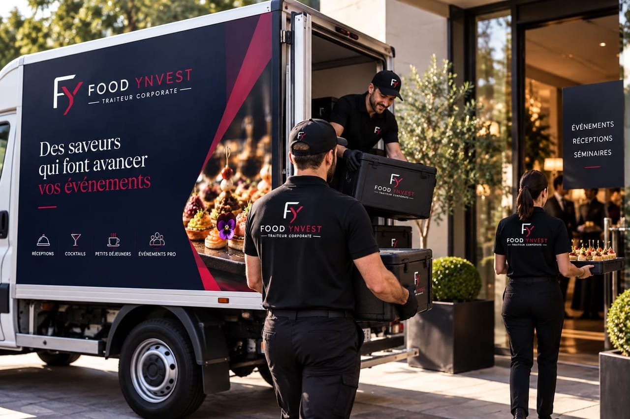 Équipe Food Ynvest livrant une réception d'entreprise depuis son camion